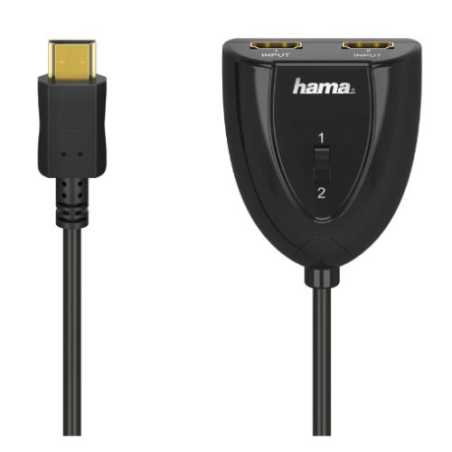 Hama 2x1 HDMI Switch, 2 Inputs, 1 Output, 1080p 60Hz, Plug and Play