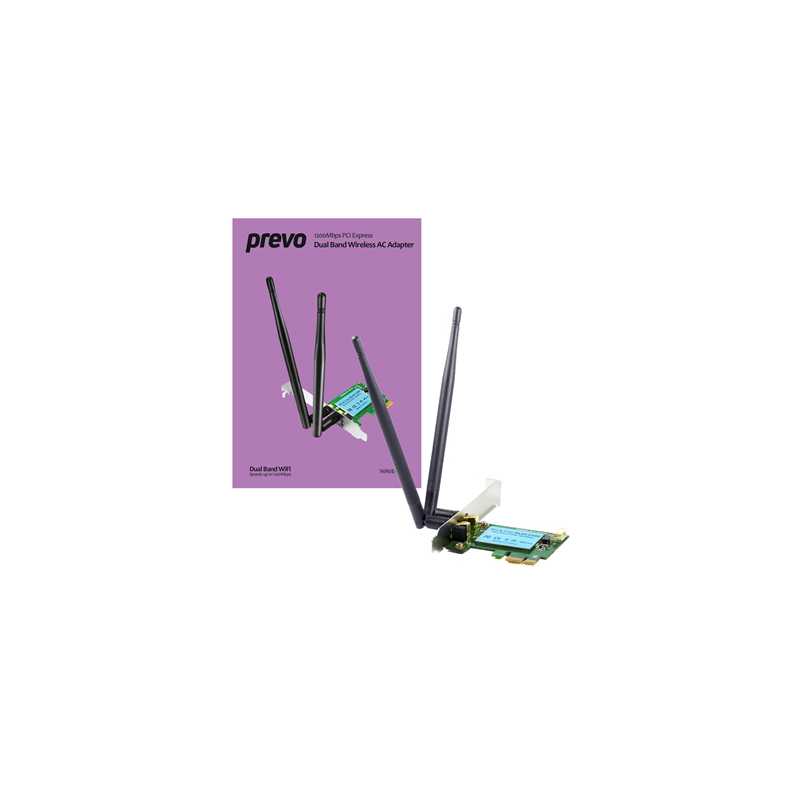 Prevo 1200mbps PCI-Express Dual Band Wireless AC Adapter with Detachable Antennas and Additional Low Profile Bracket