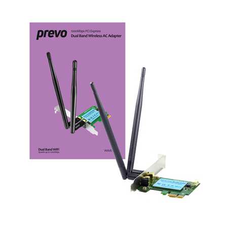 Prevo 1200mbps PCI-Express Dual Band Wireless AC Adapter with Detachable Antennas and Additional Low Profile Bracket