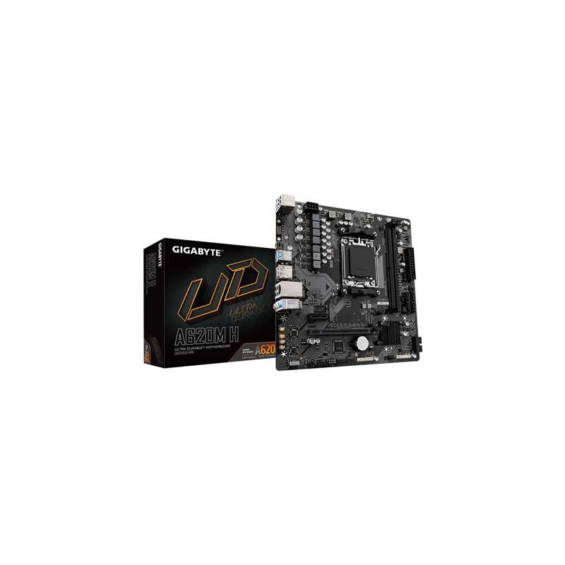 Gigabyte A620M H Ultra Durable AMD AM5 Socket Motherboard, Micro-ATX, 2x DDR5 Slots, 1x M.2 Socket, GbE LAN, 1x DisplayPort / 1x