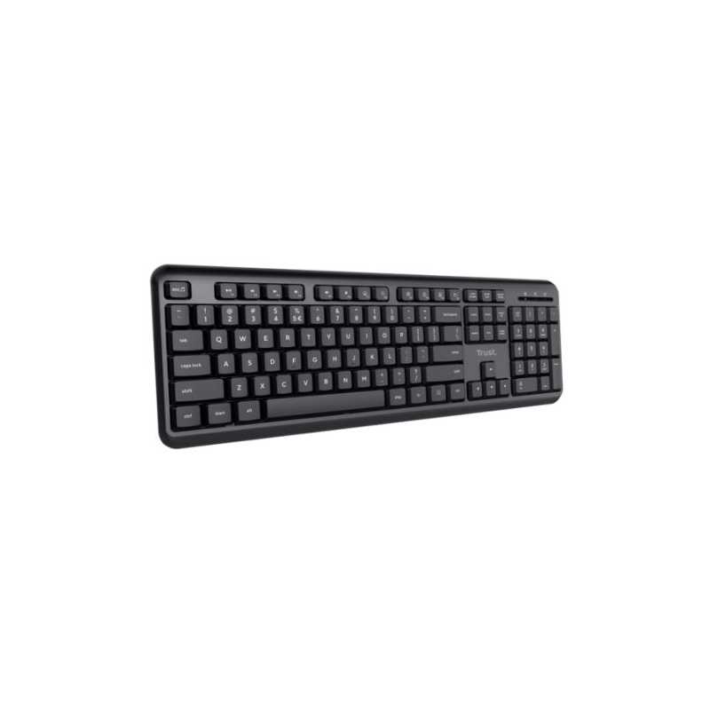 Trust TK-350 Wireless Membrane Keyboard, Spill-Proof, Silent Keys, Media Keys, Black