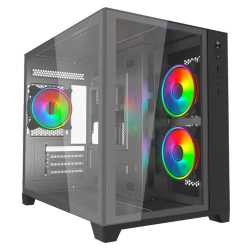 Vida Akira V2 Black ARGB Gaming Case w/ Glass Front & Side, Micro ATX, 3x ARGB Fans, 6-Port PWM ARGB Fan Hub & Remote Control