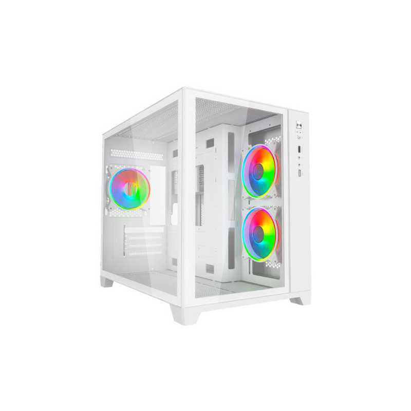 Vida Akira V2 White ARGB Gaming Case w/ Glass Front & Side, Micro ATX, 3x ARGB Fans, 6-Port PWM ARGB Fan Hub & Remote Control