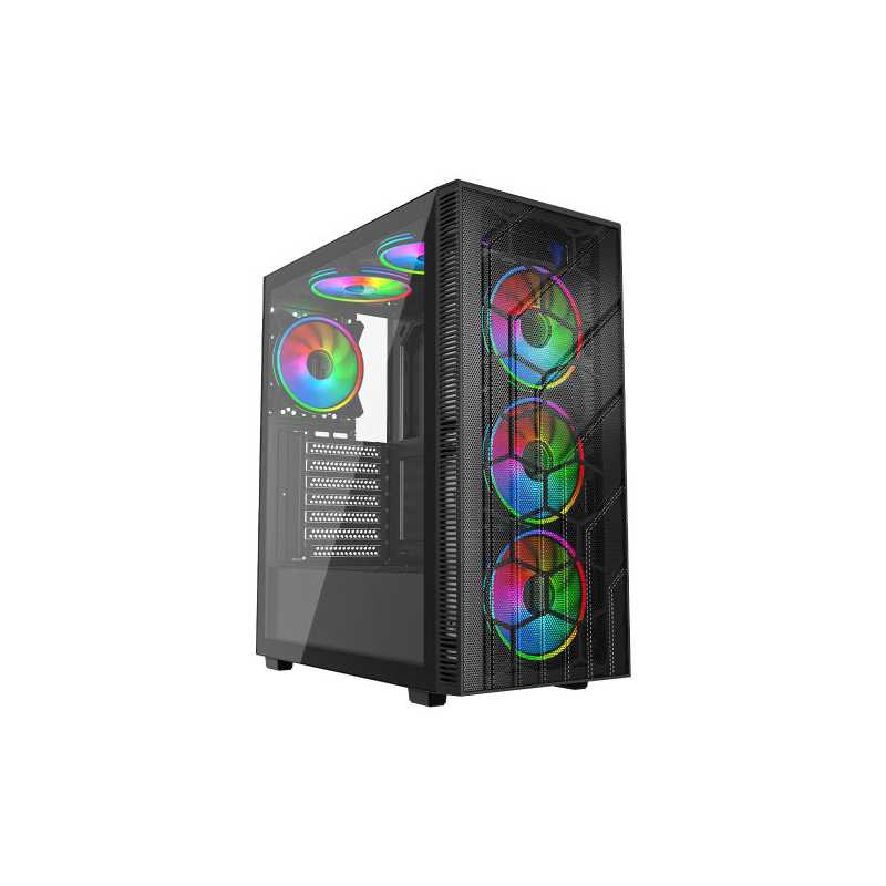 Vida Sirocco V2 Black ARGB Gaming Case w/ Glass Window, ATX, 6x ARGB Fans, Mesh Front