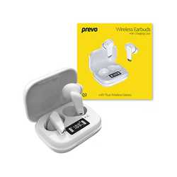 Prevo Q2 TWS Earbuds, Bluetooth 5.1, Automatic Pairing, Touch Control Feature with Digital LED Display Wireless Charging Case, A