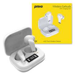 Prevo Q2 TWS Earbuds, Bluetooth 5.1, Automatic Pairing, Touch Control Feature with Digital LED Display Wireless Charging Case, A