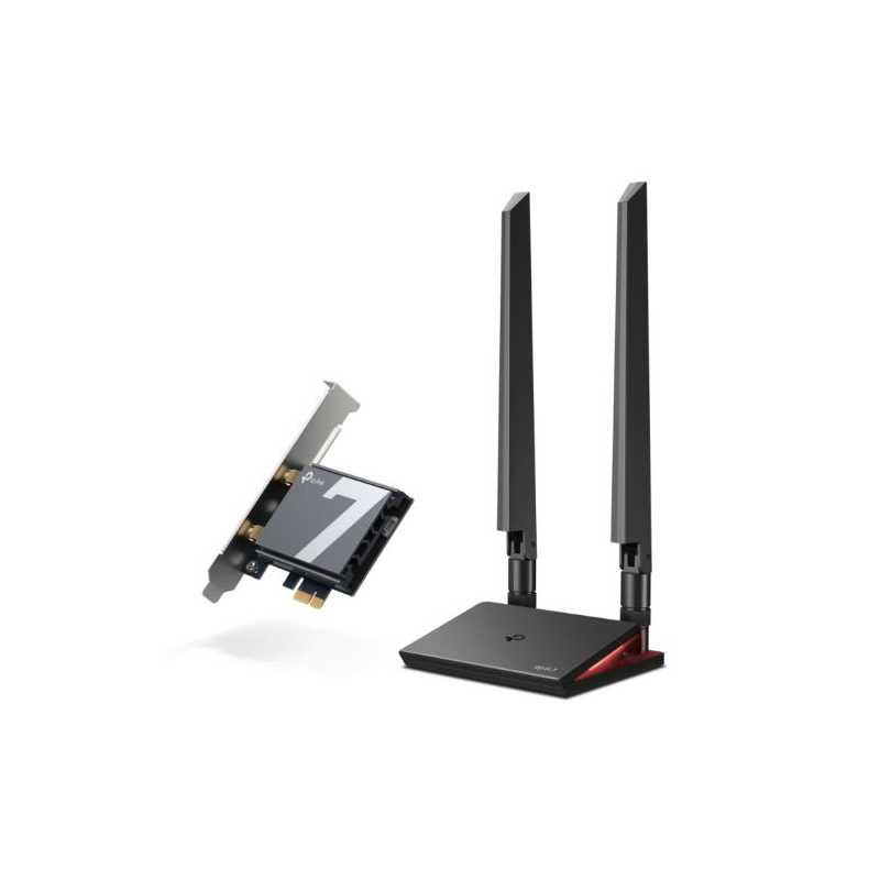 TP-Link (Archer TBE550E) BE9300 Wi-Fi 7 Tri-Band PCI Express Adapter, Bluetooth 5.4, WPA3, External Base/Antennas