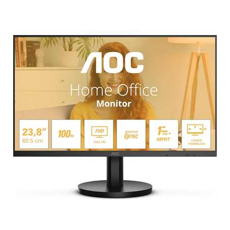 AOC 24B3HA2 23.8 Inch Full HD IPS Monitor, WLED, VGA, HDMI, Speakers, VESA, 100Hz, 1ms, Speakers, Internal PSU