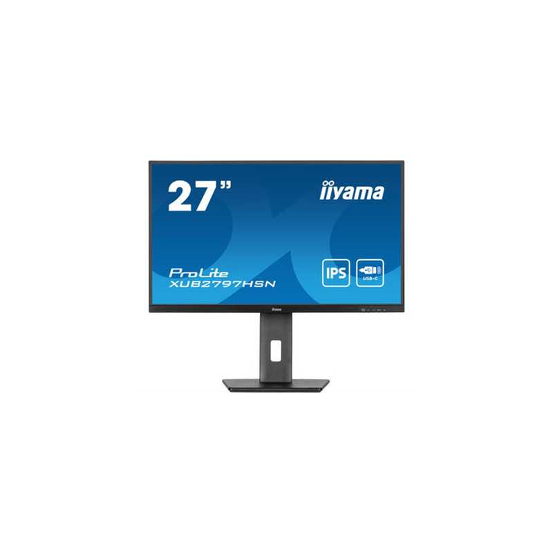 iiyama ProLite XUB2797HSN-B1 27 Inch Full HD IPS Monitor, Matte Black, USB-C Dock, RJ45, 100 Hz, 1x HDMI, 1x DisplayPort, 4x USB