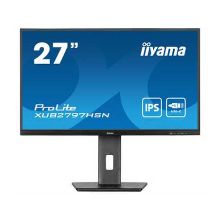 iiyama ProLite XUB2797HSN-B1 27 Inch Full HD IPS Monitor, Matte Black, USB-C Dock, RJ45, 100 Hz, 1x HDMI, 1x DisplayPort, 4x USB