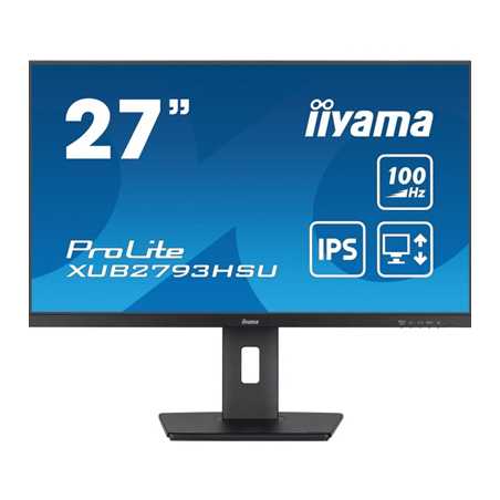 iiyama Prolite XU2793HS-B 27 inch IPS Monitor, Full HD, 1ms, HDMI, DisplayPort, 100Hz, Speakers, Black, Internal PSU, VESA