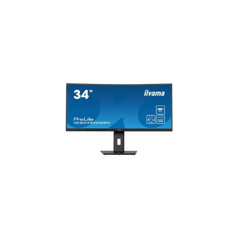 iiyama Prolite XCB3494WQSN-B5 34 inch Curved Monitor, USB-C Dock, RJ45 (LAN), KVM Switch, UWQHD, 0.4ms, HDMI, DisplayPort, USB-H