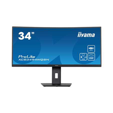 iiyama Prolite XCB3494WQSN-B5 34 inch Curved Monitor, USB-C Dock, RJ45 (LAN), KVM Switch, UWQHD, 0.4ms, HDMI, DisplayPort, USB-H