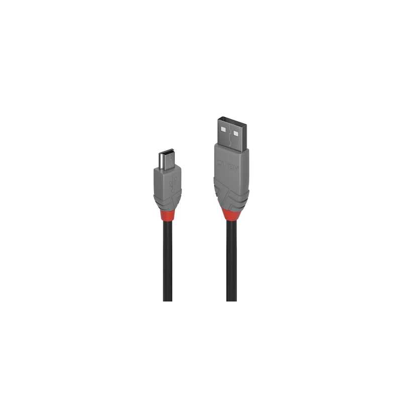 Lindy 36725 5m USB-A (M) 2.0 To USB Mini-B (M) 2.0 Anthra Line 480Mbps Cable - Black