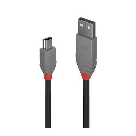 Lindy 36725 5m USB-A (M) 2.0 To USB Mini-B (M) 2.0 Anthra Line 480Mbps Cable - Black