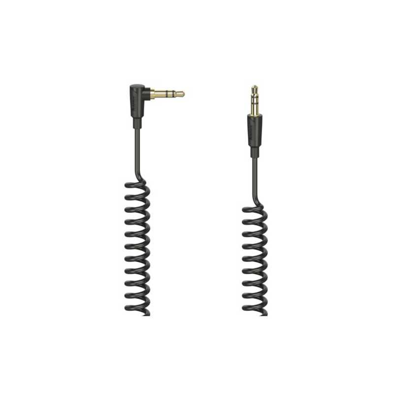 Hama Flexi-Slim 3.5mm Jack Stereo Spiral Cable, 90° Male to Straight Male, 1.5 Metre