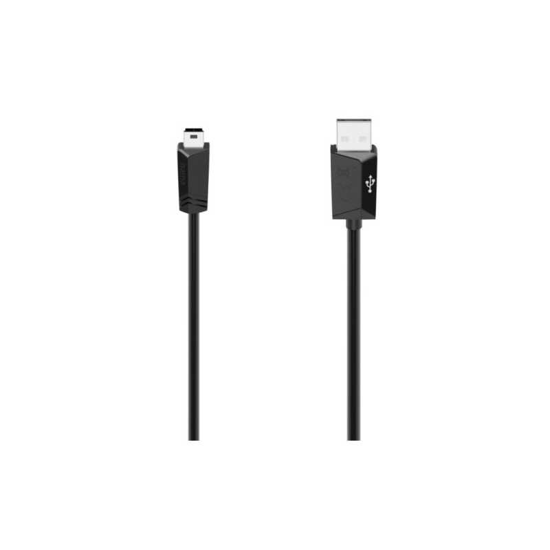 Hama Mini USB Cable, USB-A Male to USB Mini-B5 Male, USB 2.0, 1.5 Metre, Black