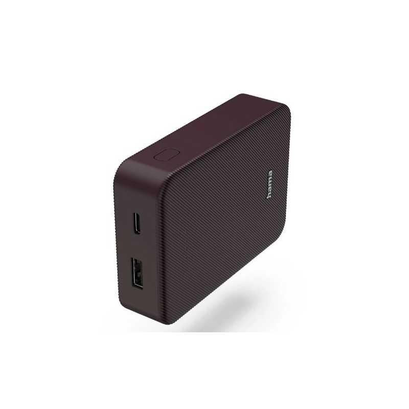 Hama Colour 10 Plum 10000mAh Fast Charge Powerbank, USB-A & USB-C, LED Capacity Indicator