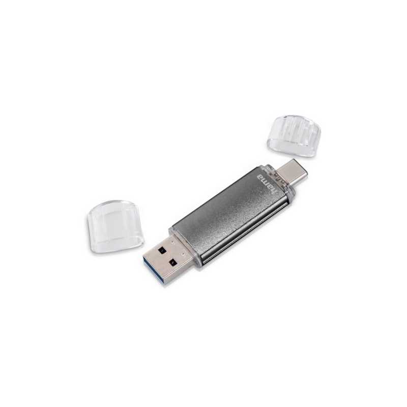 Hama Laeta Twin 16GB USB 2.0/Micro USB Memory Pen, OTG, Aluminium Casing, Grey