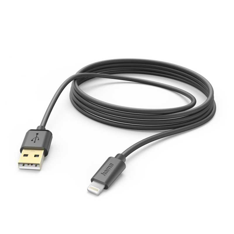 Hama Charging/Data USB-A to Lightning Cable, 480Mbps, 3 Metre, Black