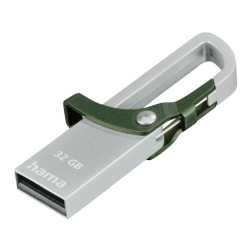 Hama Hook-Style 32GB USB 2.0 Memory Pen, Metal Housing, Snap Hook, Metal/Green