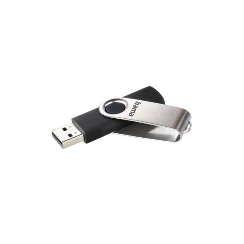 Hama Rotate 128GB USB 2.0 Memory Pen, Rotating Cap, Keyring, Black/Silver