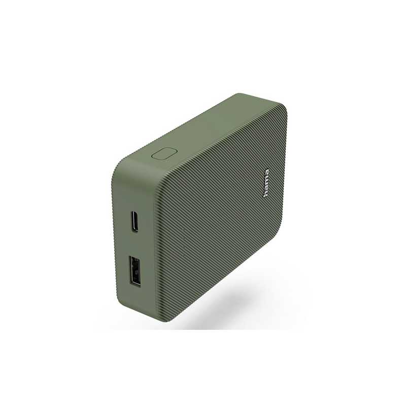 Hama Colour 10 Green 10000mAh Fast Charge Powerbank, USB-A & USB-C, LED Capacity Indicator