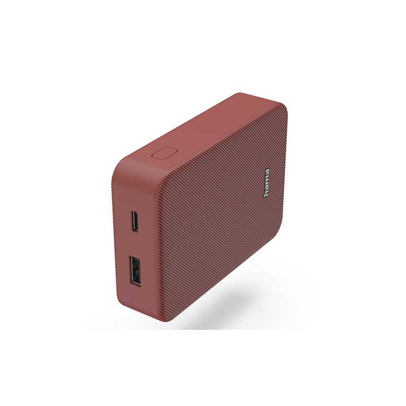 Hama Colour 10 Red 10000mAh Fast Charge Powerbank, USB-A & USB-C, LED Capacity Indicator