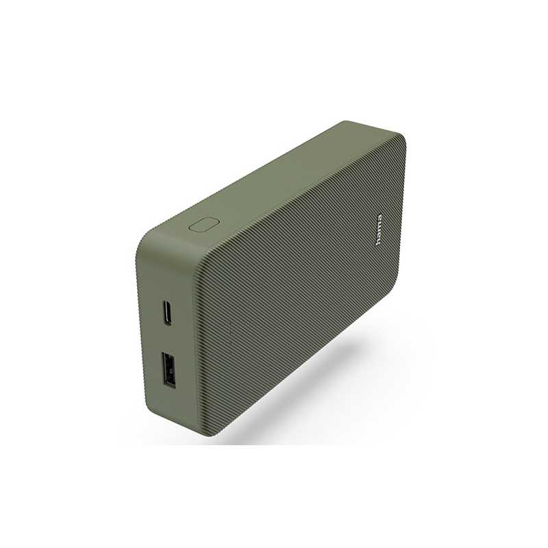 Hama Colour 20 Green 20000mAh Fast Charge Powerbank, USB-A & USB-C, LED Capacity Indicator