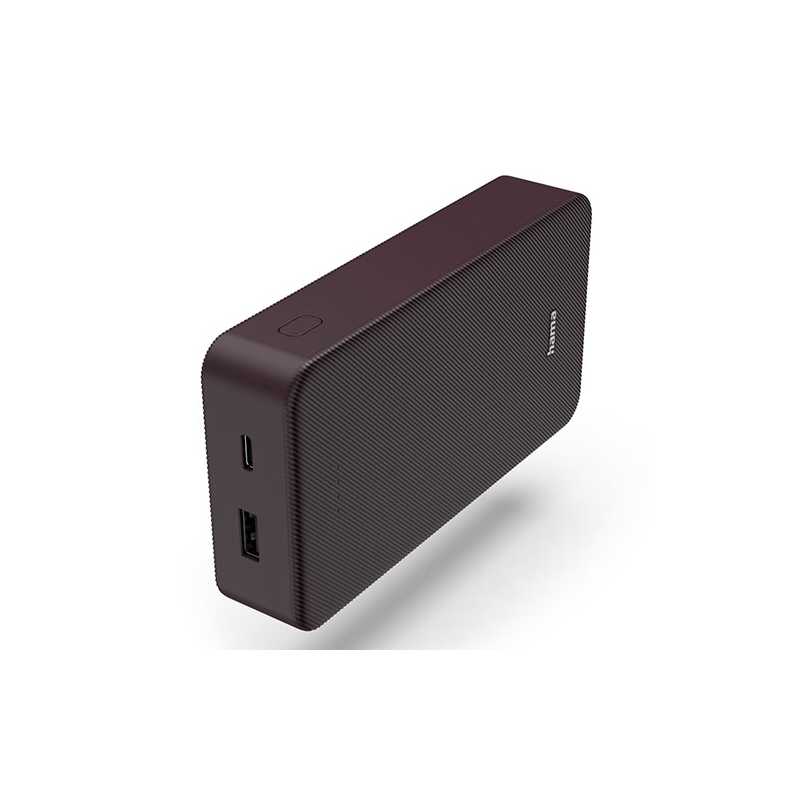 Hama Colour 20 Plum 20000mAh Fast Charge Powerbank, USB-A & USB-C, LED Capacity Indicator