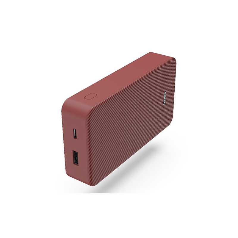 Hama Colour 20 Red 20000mAh Fast Charge Powerbank, USB-A & USB-C, LED Capacity Indicator