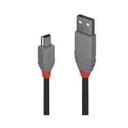 Lindy 36722 1m USB-A (M) 2.0 To USB Mini-B (M) 2.0 Anthra Line 480Mbps Cable - Black