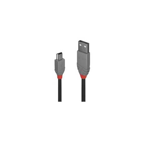 Lindy 36722 1m USB-A (M) 2.0 To USB Mini-B (M) 2.0 Anthra Line 480Mbps Cable - Black