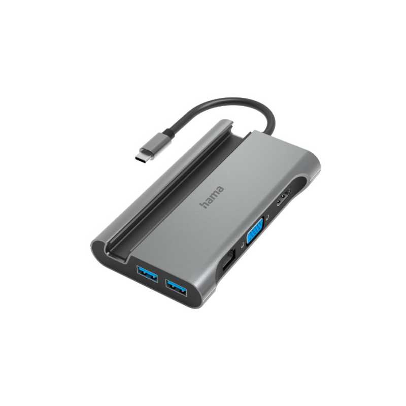 Hama Connect2Mobile USB-C 3.2 Gen1 7-in-1 Docking Station - USB-C (PD Power), 3x USB-A, 1x VGA, 1x HDMI, LAN, Aluminium