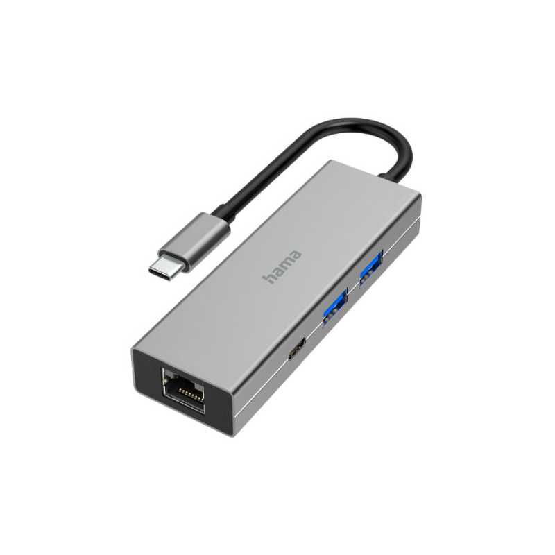 Hama 3-Port USB-C 3.2 Gen1 Hub w/ LAN, 2x USB-A, 1x USB-C, 1x GB LAN, USB Powered