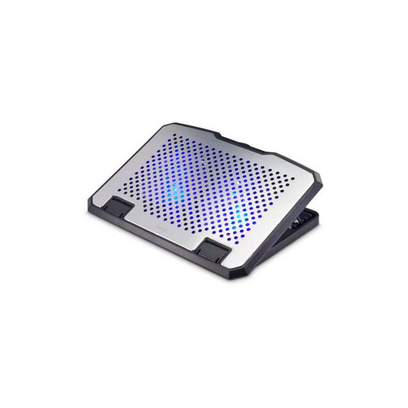 Hama Aluminium Quiet Laptop Cooler, Tiltable, 2 Blue LED Fans, Up to 15.6" laptops, Black