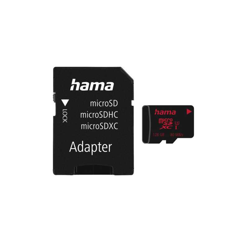 Hama 128GB MicroSDXC Card with SD Adapter, UHS-I Class 3, 80MB/s