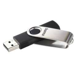 Hama Rotate 16GB USB 2.0 Memory Pen, Rotating Cap, Keyring, Black/Silver