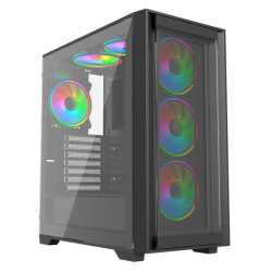 Vida Versa Black ARGB Gaming Case w/ Glass Side & Glass/Mesh Front Panel Options, ATX, 6x ARGB Fans, 6-Port Fan Hub & Remote Con