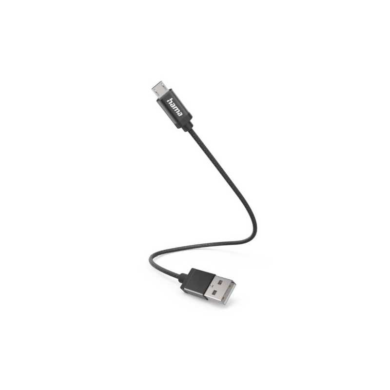 Hama USB-A to Micro USB Quick Charging Cable, USB 2.0, Nylon Sheath, 0.2 Metre, Black