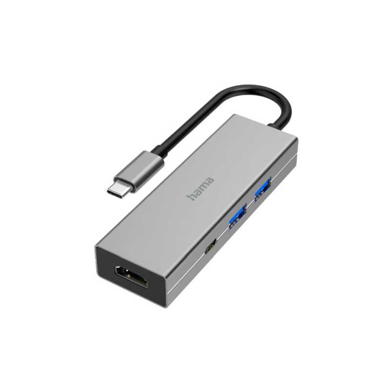 Hama 4-Port USB-C 3.2 Gen1 Hub w/ HDMI, 2x USB-A, 1x USB-C, 1x HDMI, Aluminium