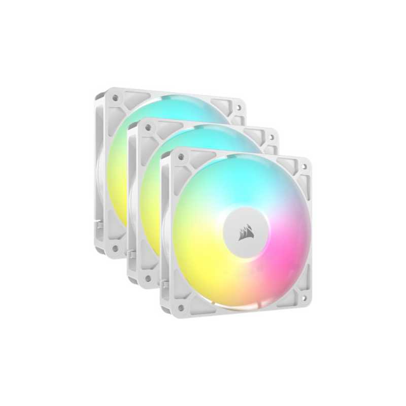 Corsair RS120 ARGB PWM 12cm Case Fans (3 Pack), Magnetic Dome Bearing, Daisy-Chain 4-Pin, 2100 RPM, AirGuide Tech, White