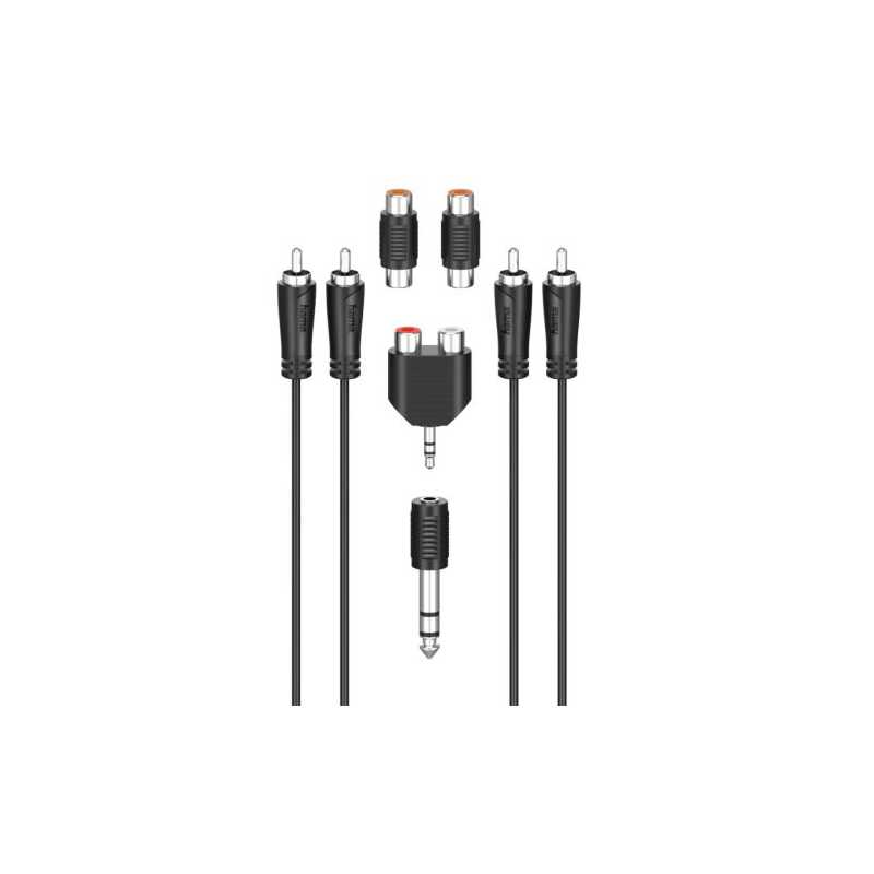 Hama RCA Connection Kit, 2x RCA Plugs to 2x RCA Plugs, 4x Adapters, 2.5 Metre