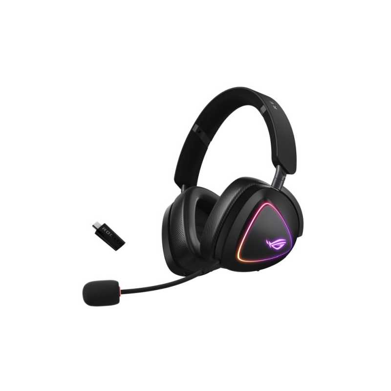 Asus ROG DELTA II Tri-Mode Wireless Gaming Headset, 2.4GHz/Btooth/3.5mm Jack, 50mm Titanium Drivers, DualFlow Audio, 110-Hour Ba