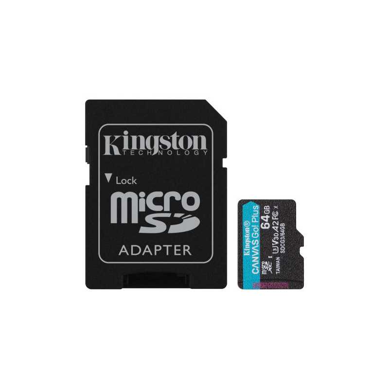 Kingston 64GB Canvas Go! Plus Micro SD Card with SD Adapter, UHS-I Class 10 with A2 App Performance