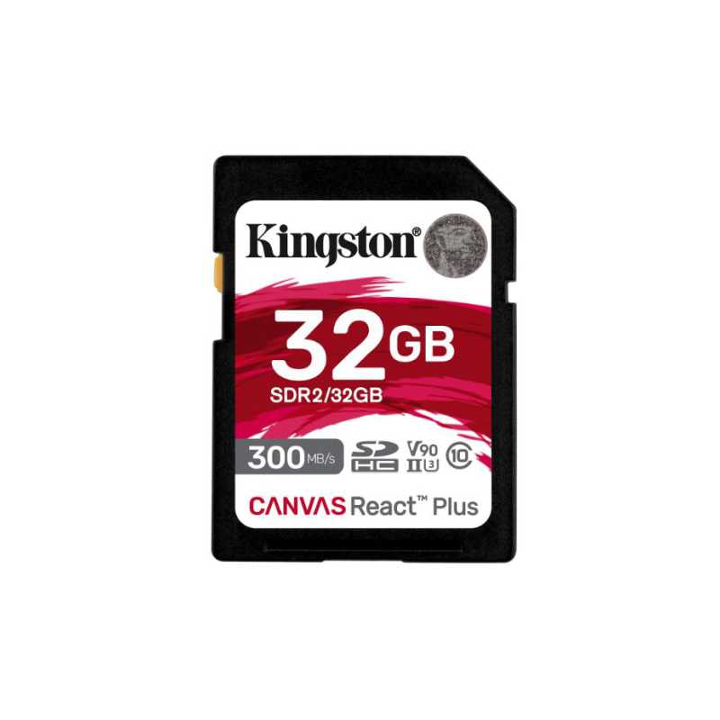 Kingston 32GB Canvas React Plus SD Card, UHS-II Class 10, U3, For 8K/3D/VR Videos/Photos, R/W 300/260MB/s