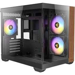 ANTEC CX600M Mini Tower Gaming Case, Black, 270 Full-View Tempered Glass with Exotic Wood, Up to 9 x 120 mm RGB Fans, 1 x USB 3.