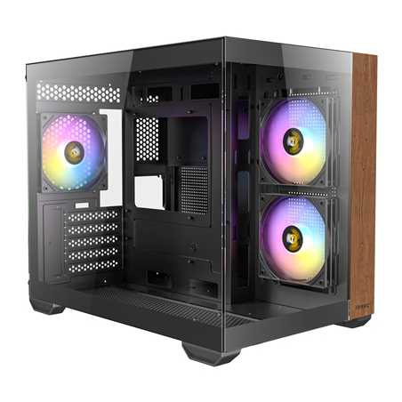 ANTEC CX600M Mini Tower Gaming Case, Black, 270 Full-View Tempered Glass with Exotic Wood, Up to 9 x 120 mm RGB Fans, 1 x USB 3.