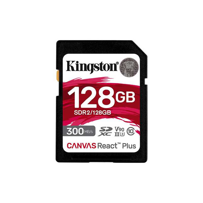 Kingston 128GB Canvas React Plus SD Card, UHS-II Class 10, U3, For 8K/3D/VR Videos/Photos, R/W 300/260MB/s