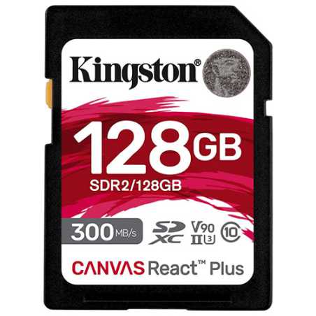 Kingston 128GB Canvas React Plus SD Card, UHS-II Class 10, U3, For 8K/3D/VR Videos/Photos, R/W 300/260MB/s